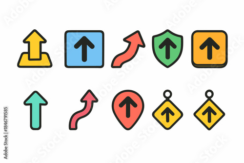 Arrow, direction flat icon set. Navigation, arrow icons with flat style design.