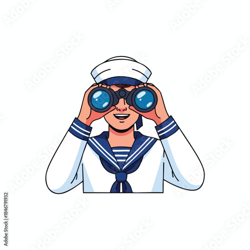Sailor cartoon character looking through binoculars