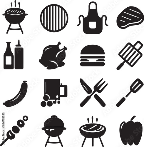 BBQ icons silhouette vector illustration set