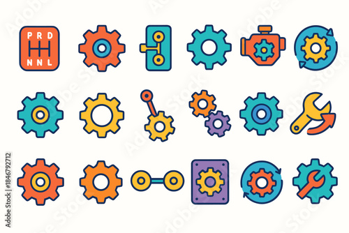 Mechanical, engineering outline icon set. Gear, tools linear icons collection