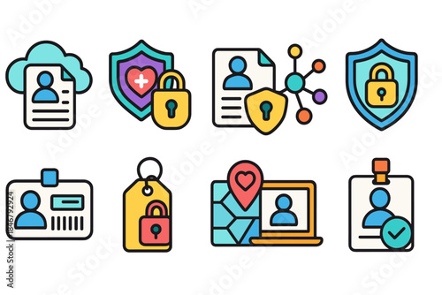 Security and privacy icon set. Data protection outline icons for digital safety
