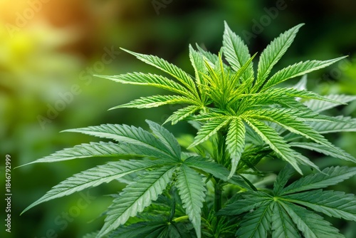 Cannabis plant growing outdoors with natural sunlight