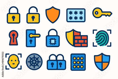 Security and privacy outline icon set. Cybersecurity, protection icons collection