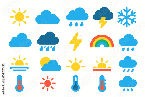 Weather silhouette icon set. Climate, meteorology symbols collection in flat design