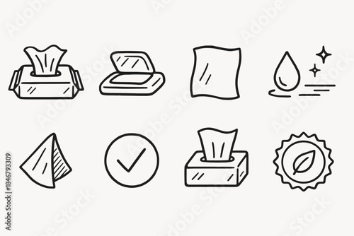 Hygiene, cleaning line icon set for sanitation, health, and cleaning products