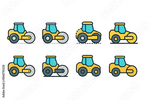 Construction line icon set. Heavy machinery, roadwork equipment line collection