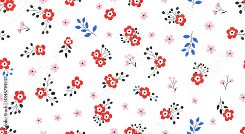 Charming Red Floral Pattern Seamless Background for Spring Crafts, Stationery, Web Design, and Apparel