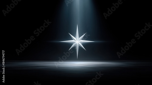 Bright Silver Star Illuminated by Soft Light in Dark Space Creating a Mystical and Ethereal Atmosphere for Graphic Design and Artistic Projects