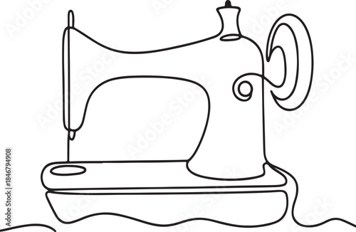 Sewing machine in continuous line art drawing style