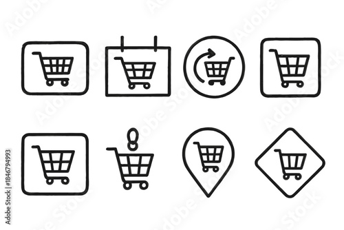 Shopping, e-commerce outline icon set. Cart icons for online retail and purchases
