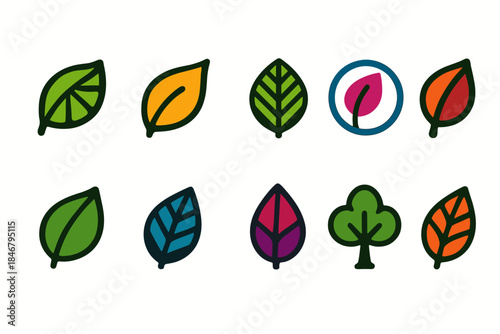 Leaves icon set collection. Nature, foliage, ecology symbols flat style.
