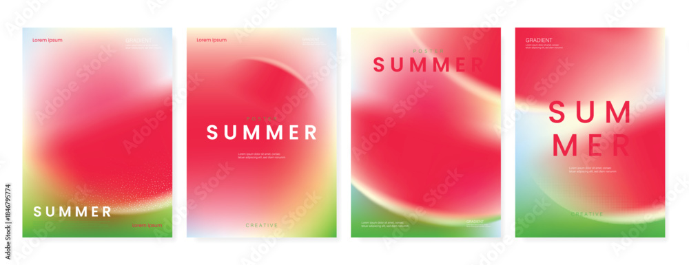 Obraz premium Abstract colorful gradient fruit card background set. Minimalist poster with lemon. Modern summer and spring wallpaper design for drink menu, promotion, beverages, ads.
