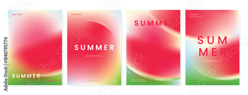 Abstract colorful gradient fruit card background set. Minimalist poster with lemon. Modern summer and spring wallpaper design for drink menu, promotion, beverages, ads.