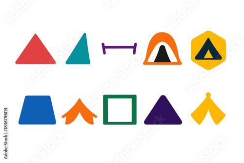 Camping and outdoor silhouette icon set. Essential adventure and camping symbols.