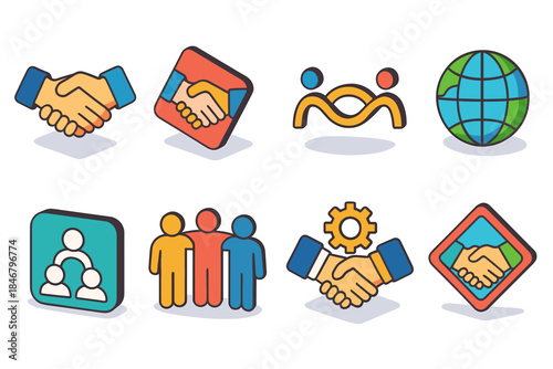 Business and team outline icon set. Collaboration, teamwork icons outline collection