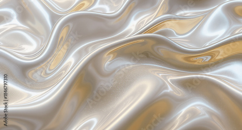 Luxury Abstract Liquid Satin Texture With Flowing Silver And Champagne Gold Waves Creating Elegant Premium Background Design