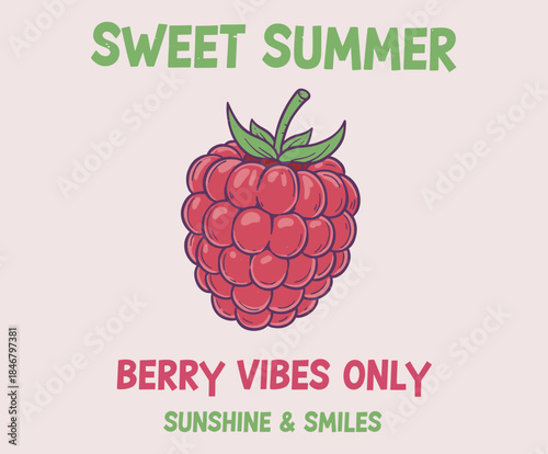 Raspberry art. Raspberry fruit artwork. Organic farm poster design. Fresh Raspberry fruit print. Nature fruit club print design. Organic food artwork for for t-shirt.