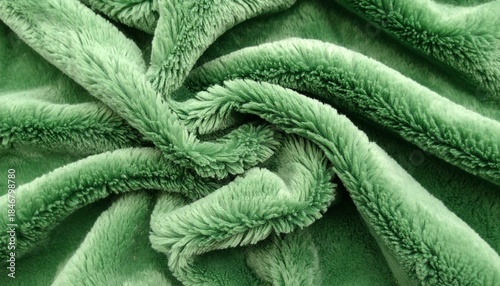 緑色のもこもこファーファブリック素材の柔らか質感テクスチャ4