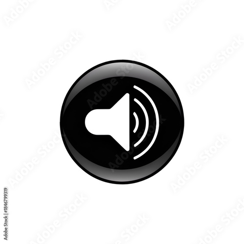 A sleek glossy black button displays a white speaker icon prominently