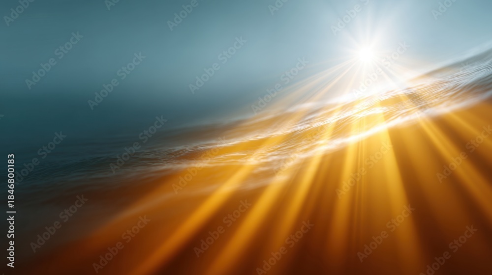 Obraz premium Serene Sunlight Glimmering on Ocean Waves with Dynamic Light Rays and Deep Blue Water Background, Creating a Tranquil and Calming Atmosphere