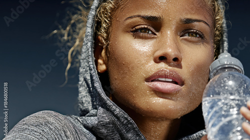 Black woman drinking water ...