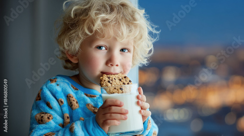 Boy drinking a glass of mil...
