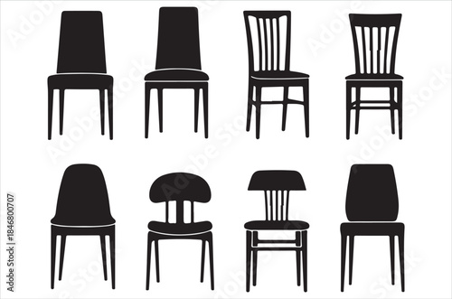 A collection of black silhouette chairs showcasing diverse designs and styles