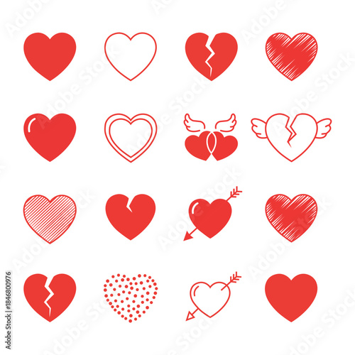 Set Of Red Love Heart Icons And Symbols Vector Collection