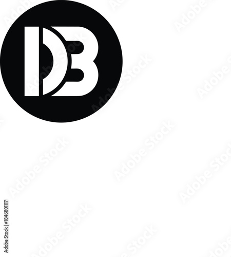 A bold, modern vector monogram logo combining the capital letters "D" and "B" in white within a solid black circle, ideal for corporate branding and personalized identity design.
