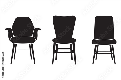 Three distinct chair silhouettes presented in a simple black and white graphic