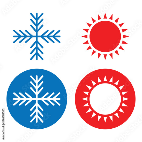 Hot and cold vector, icon set. Cool and warm temperature symbol website graphic design. Heating and cooling simple illustration on white background. Vector illustration.