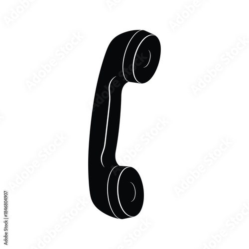 Black vintage telephone handset silhouette on white background retro