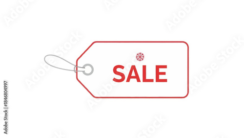 White rectangular sale tag with red outline and SALE text.