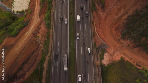 aerial view of a busy highway in Sao Paulo state with cloudy sky