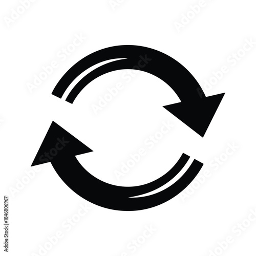 Black circular arrows symbol on white background refresh repeat