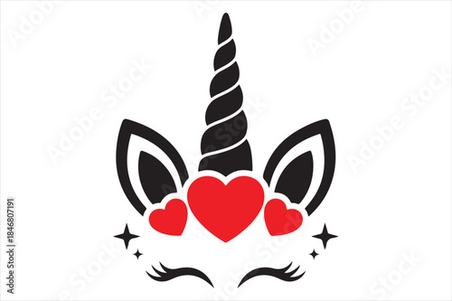 Whimsical unicorn face with hearts