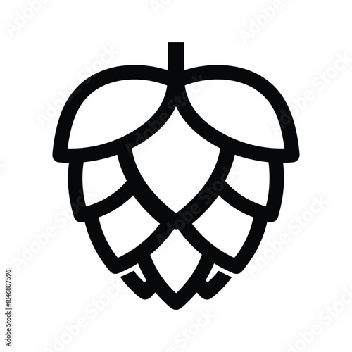 Black line art hop cone icon on white background plant ingredient