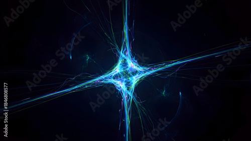 Vibrant neuron network glowing brightly in dark space