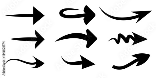 Big Curved Black Arrow Icons Set. Arrows Vector Sign Isolated on White Background.