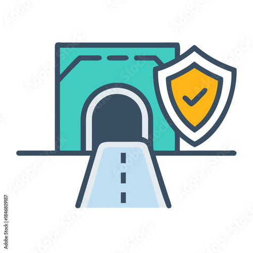Vector illustration of a tunnel icon with a shield symbolizing security and safety measures
