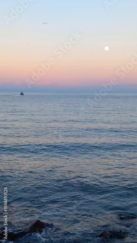 Sunset  and ullmoon view over the sea, supermoon view