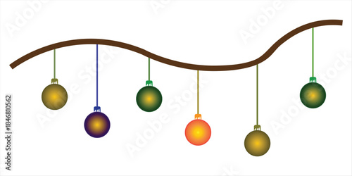 Colorful christmas ornaments hanging from branch