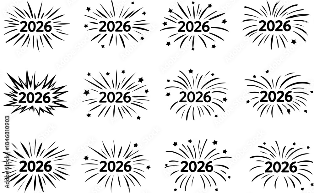 Obraz premium 2026 fireworks burst set new year celebration 
