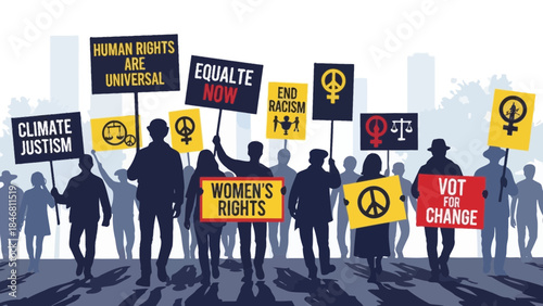 Diverse group protesting for equality and human rights