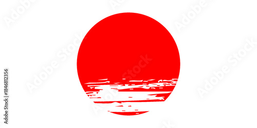 Japanese flag symbol of rising sun. Red circle in grunge style on white background.Eps10
