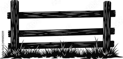 Rustic wooden fence section with tall grass silhouette design