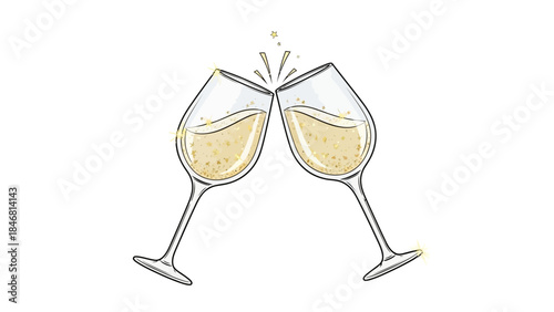 Champagne glasses clinking together in celebration