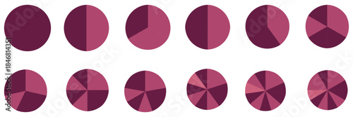 Pie chart set. Colorful diagram collection with sections or steps. 1,2,3,4,56,7,8,9,10,11,12 segment infographic. Circle pie chart diagram. Set of colorful pie charts with varying segments. eps 10