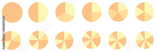 Pie chart set. Colorful diagram collection with sections or steps. 1,2,3,4,56,7,8,9,10,11,12 segment infographic. Circle pie chart diagram. Set of colorful pie charts with varying segments. eps 10