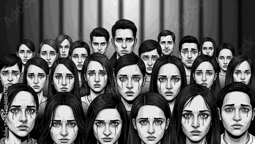 Ominous group of people with sad expressions